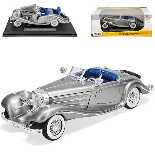 Maisto Mercedes-Benz 500K Typ Special Roadster Cabrio Silber Grau 1934-1936 1/18 Modell Auto von Maisto