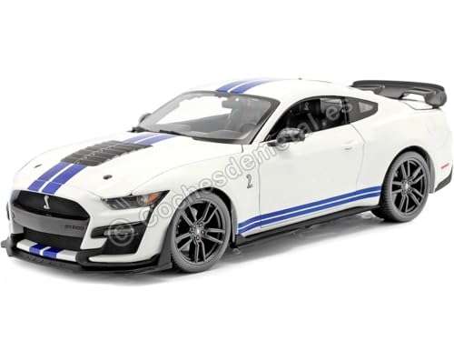 Maisto Mustang Shelby GT500 (2020): Modellauto im Maßstab 1:18, Türen, Kofferraum und Motorhaube zu, Weiß von Maisto