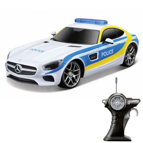 Maisto Tech R/C Mercedes AMG GT Polizei: Ferngesteuertes Auto im Maßstab 1:24, Polizei-Optik, Pistolengriff-Steuerung, Hinterradantrieb, ab 5 Jahren, 20 cm, weiß-blau (581510) von Maisto