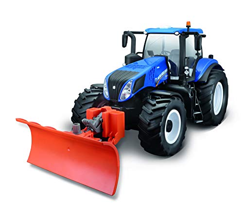 Maisto Tech R/C New Holland Traktor T8.320 mit Schneeschieber: Ferngesteuerter Traktor mit Licht und abnehmbaren Schneepflug, mit Stick-Controller, ab 8 Jahren, 35 cm, blau (582303), 82303 von Maisto