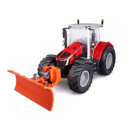 Maisto Tech R/C Traktor Massey Ferguson 5S.145 mit Schnee-Schieber: Ferngesteuerter Traktor mit Licht und abnehmbaren Schneepflug, mit Stick-Controller, ab 8 Jahren, rot (582724) von Maisto