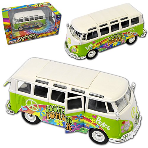 Maisto Volkwagen T1 Grün Hippie Flower Power Samba Bully Bus 1950-1967 1/25 1/24 Modell Auto mit individiuellem Wunschkennzeichen von Maisto