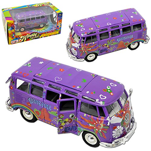 Maisto Volkwagen T1 Violett Hippie Flower Power Samba Bully Bus 1950-1967 1/25 1/24 Modell Auto von Maisto