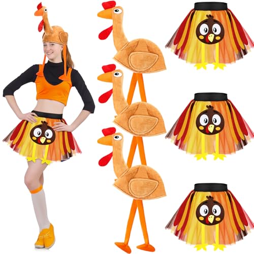 Maiteenly 6-teiliges Thanksgiving-Truthahn-Kostüm-Set für Damen, enthält 3 Tutus und 3 Truthahn-Stirnbänder, Orange, Rot, Braun, 10.24 x 15.75 inches von Maiteenly