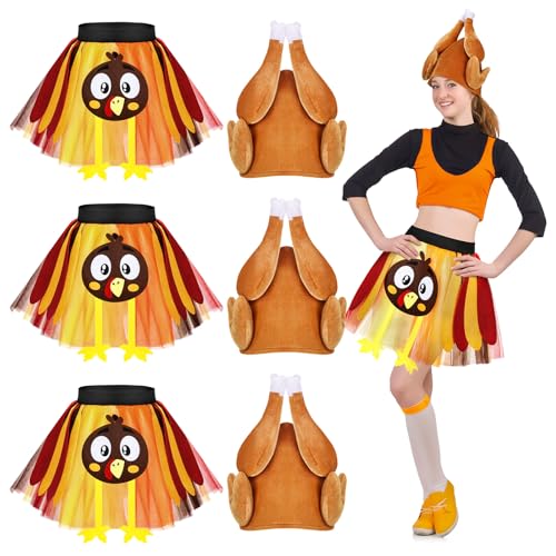 Maiteenly 6-teiliges Thanksgiving-Truthahn-Kostüm-Set für Damen, enthält 3 Tutus und 3 Truthahn-Stirnbänder, Orange, Rot, Braun, 10.24 x 15.75 inches von Maiteenly