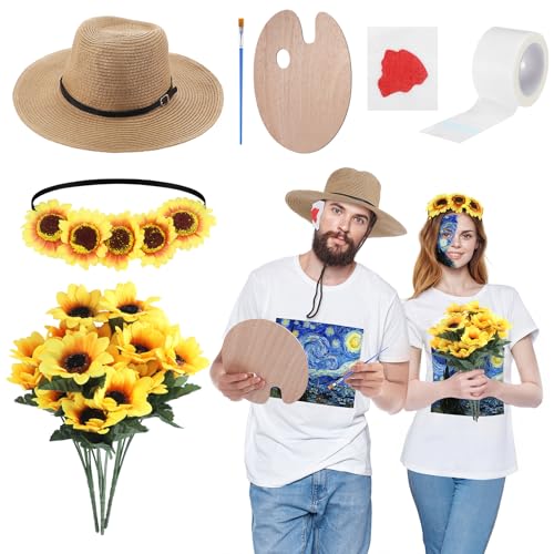 Maiteenly 8-teiliges Halloween-Paar-Gemälde-Kostüm-Zubehör, inklusive Holz-Malpalette, Pinsel, Sonnenblumen, Hut, blutgebeizte Gaze, Sonnenblumen-Haarreif für Halloween-Party, Gelb Maiteenly 8-teiliges Halloween-Paar-Gemälde-Kostüm-Zubehör, inklusive Holz-Malpalette, Pinsel, Sonnenblumen, Hut, blutgebeizte Gaze, Sonnenblumen-Haarreif für Halloween-Party, Gelb von Maiteenly