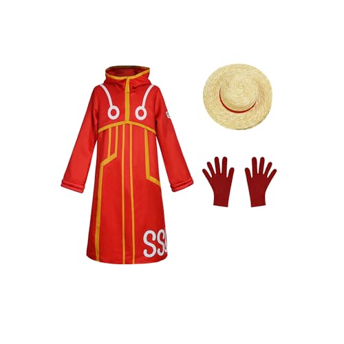 Maiukuoye Anime Affe Egghead Island Cosplay Kostüm Hoodie Jacke Mantel Robe Umhang Halloween Outfit, Rot/Ausflug, einfarbig (Getaway Solids), 110 von Maiukuoye