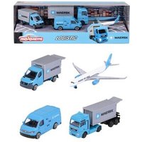 MAJORETTE 212057290 MAERSK Transport-Fahrzeuge (Geschenkset) - 4 Modellfahrzeuge aus Metall (MAN Truck, Mercedes-Benz Sprinter, Volkswagen Crafter & Airbus Flugzeug) von Majorette