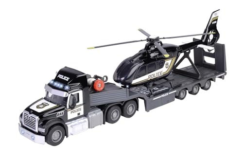 Majorette - 2-in-1 Polizeiauto-Set - Mack Granite Truck (35 cm) mit Airbus H135 Hubschrauber - Polizei-Spielzeug für Kinder ab 3 Jahre mit Licht & Sound, inkl. Batterien von Majorette