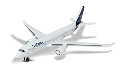 Majorette 212057980Q02 Airbus 350 Lufthansa, Spielzeugflugzeug, Originaldesign, Spielzeug, Flugzeug, ca. 11 cm, weiß, für Kinder ab 3 Jahren von Majorette