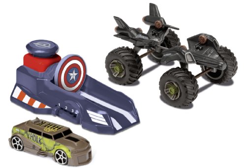 Majorette 213089775 - The Avengers Assemble Hero Set, Launcher mit 3 Geschwindigkeiten, Monster Truck, 2 Autos mit Freilauf von Majorette