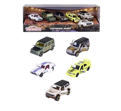 Majorette - Auto-Set CastHeads Series (5 Autos) - 5 Spielzeugautos aus Metall, je 7,5 cm, für Sammler und Kinder ab 3 Jahre, mit Freilauf, Federung & zu öffnendem Teil von Majorette