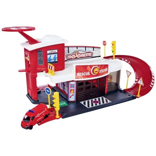 Dickie Toys 212050038 Feuerwehrstation, Launcher und Feuerwehrauto die cast Renault Master 7,5cm, 50x25x22cm von Majorette