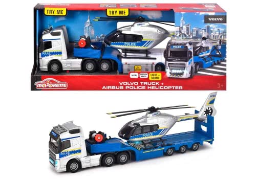 MOJORETTE Grand Series Volvo FH-16 Polizeifahrzeug (35 cm) und Airbus H135 Hubschrauber (25,5 cm), Maßstab 1:43, hergestellt aus Metall und Kunststoff, mit Volvo und Airbus Lizenz (213716000038) von Majorette