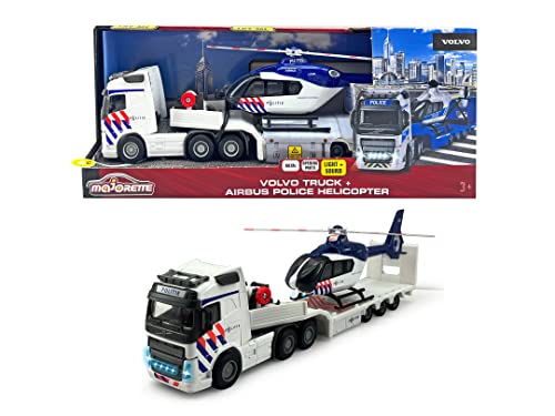 Majorette Grand Series - Volvo Truck + Police Hubschrauber NL, 35 cm, Licht und Ton, Metall, Spielzeugfahrzeug von Majorette