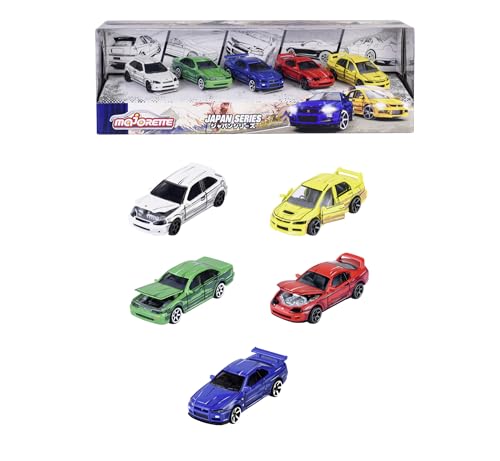 Majorette - Auto-Set Japan Series (5 Autos) - 5 Spielzeugautos aus Metall im Anime-Stil, je 7,5 cm, für Sammler und Kinder ab 3 Jahre, mit Freilauf, Federung & zu öffnendem Teil von Majorette