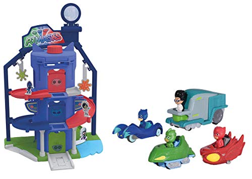 Jada 7/203145002 PJM Garage Quarter General + 4 Fahrzeuge PJ Masks Pyjamasques Miniatur Cars Box, Mehrfarbig von Jada Toys