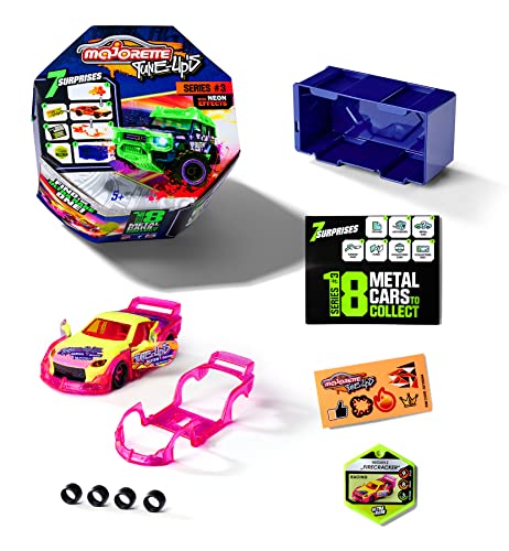 Majorette - Tune Ups Series 3 - Spielzeugauto zum Tunen aus Metall im coolen Neon-Look - Box mit 7 Überraschungen für Kinder ab 5 Jahren, 7,5 cm, zufällige Auswahl von Majorette