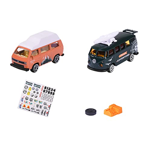 Majorette – Volkswagen The Originals 2er-Set – 2 VW-Modellautos, Maßstab 1:64, mit Stickerbogen und offizieller VW Lizenz, hochdetaillierte Spielzeugautos, Weiß von Majorette