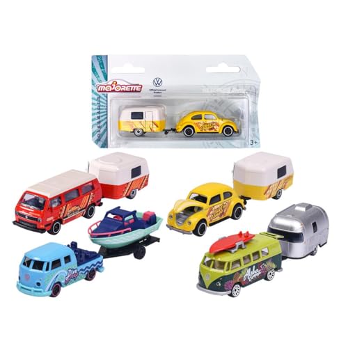 Majorette – Volkswagen The Originals Trailer Set – 1 von 4 zufälligen VW-Modellautos mit Anhänger, Länge 13 cm, Maßstab 1:64, mit VW Lizenz von Majorette