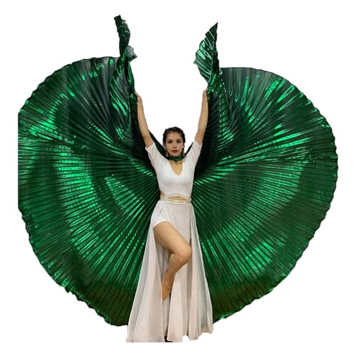Makamsui Damen Bauchtanz Kostüm Flügel Bauchtanz Performance Umhang mit Teleskopstange für Erwachsene Grün Einheitsgröße von Makamsui