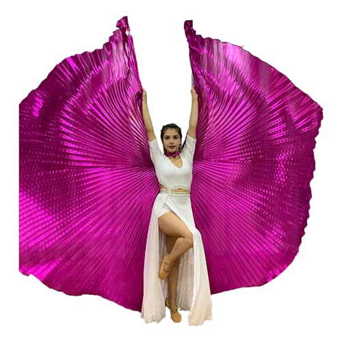 Makamsui Damen Bauchtanz Kostüm Flügel Bauchtanz Performance Umhang mit Teleskopstange für Erwachsene Rose Rot Einheitsgröße von Makamsui