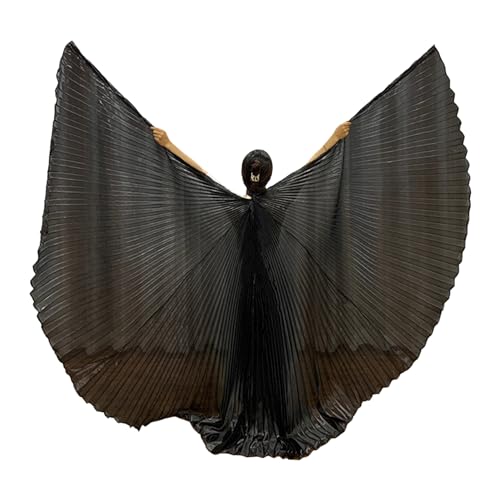 Makamsui Damen Bauchtanz Kostüm Flügel Bauchtanz Performance Umhang mit Teleskopstange für Erwachsene Schwarz Einheitsgröße von Makamsui