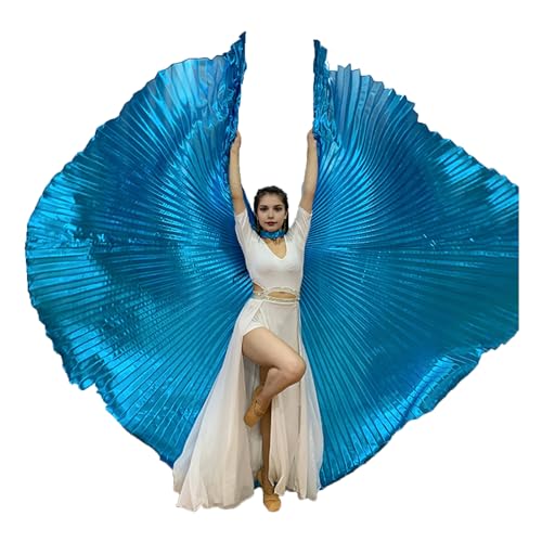 Makamsui Damen Bauchtanz Kostüm Flügel Bauchtanz Performance Umhang mit Teleskopstange für Erwachsene Seeblau Einheitsgröße von Makamsui
