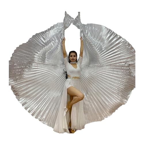 Makamsui Damen Bauchtanz Kostüm Flügel Bauchtanz Performance Umhang mit Teleskopstange für Erwachsene Silber Einheitsgröße von Makamsui