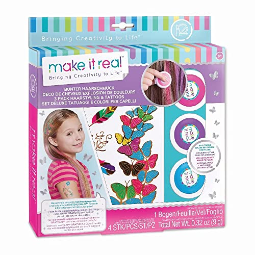 MAKE IT REAL 02302 Kreativ-Set Haarschmuck für Kinder, mit Haarkreide und Tattoo-Stickern, bunt von Make It Real