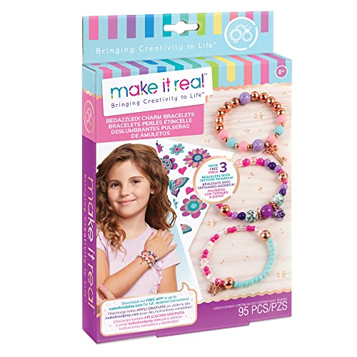 Make It Real Verziertes Armband-Bastelset mit Anhängern und temporären Tätowierungen für Kinder – DIY Schmuck – Kunst- und Bastelarbeiten für Kinder von Make It Real