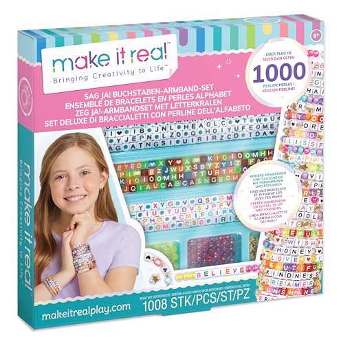 Make It Real 1742 Deluxe-Set mit Perlenarmbändern, Alphabet, Schmuck für Mädchen, Bastelarbeiten für Mädchen, 1000 Stück, ab 8 Jahren von Make It Real