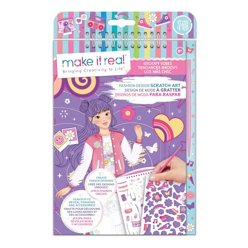 Make It Real: Fashion Design Scratch Art: Groovy Vibes – Rubbeln, um Mode und Accessoires zu enthüllen, Malvorlagen und Stickerbogen, Mädchen und Kinder ab 8 Jahren von Make It Real