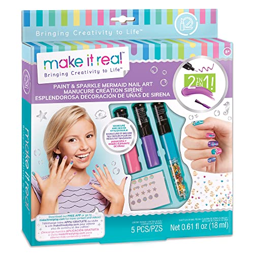 Make It Real Meerjungfrau-Nagellack-Set mit Nagellackstiften & Aufklebern! – Kunst- und Bastelarbeiten für Kinder – Geschenke für Mädchen von Make It Real