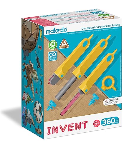 Makedo - Konstruktionsspielzeuge für Pappe, Kinderspiele ab 5, Mint-Lernspielzeug, perfekt für das kreative Spielen zu Hause - 360-teiliger Werkzeugsatz - Invent Packung von Makedo