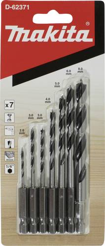 Makita D-62371 Holz-Spiralbohrer-Set 2.0 mm, 3.0 mm, 4.0 mm, 5.0 mm, 6.0 mm, 8.0mm 1/4  (6.3 mm) 1 von Makita