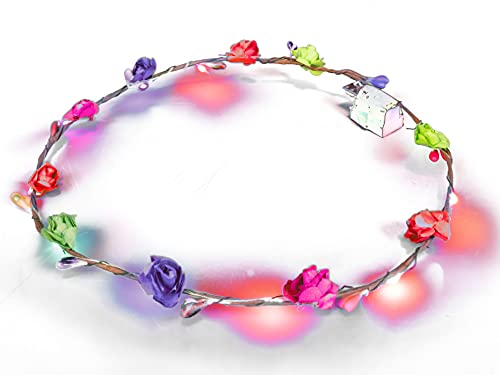 LED Blumenkranz Haarschmuck Blumen Stirnband Kopfschmuck Party Hochzeit JGA Karneval (Bunt) von Makotex