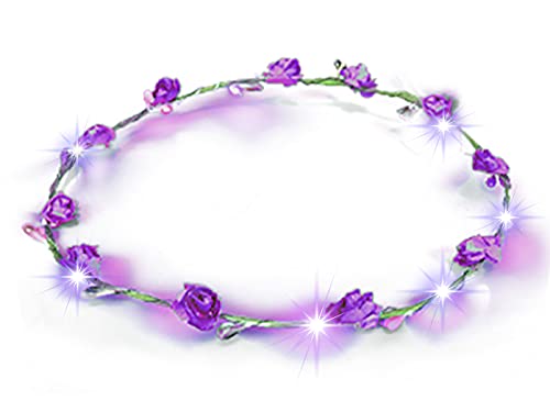 LED Blumenkranz Haarschmuck Blumen Stirnband Kopfschmuck Party Hochzeit JGA Karneval (Lila) von Makotex