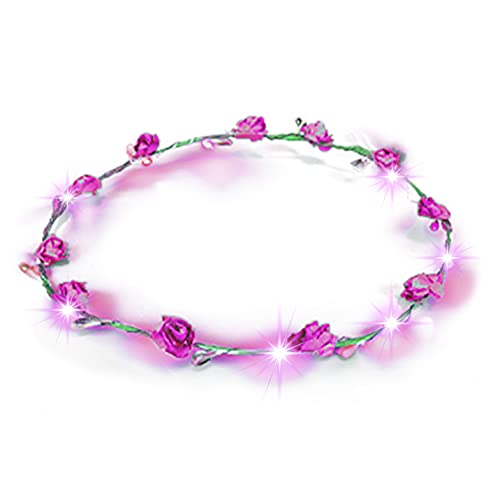 LED Blumenkranz Haarschmuck Blumen Stirnband Kopfschmuck Party Hochzeit JGA Karneval (Pink) von Makotex