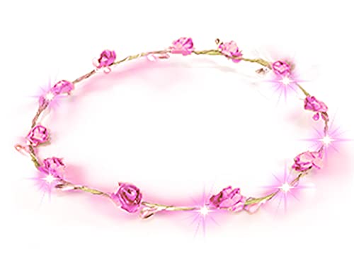 LED Blumenkranz Haarschmuck Blumen Stirnband Kopfschmuck Party Hochzeit JGA Karneval (Rosa) von Makotex