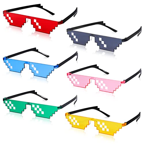 6 Stück Pixel Sonnenbrille, Pixel Mosaik Brille Unisex, Brille Thug Life Mehrfarbige PC, Lustige Brillen Spielzeug Mosaik Brillen Foto Requisiten für Partyurlaub Dekoration Brille(Sechs Farben) von Makoto Nobu