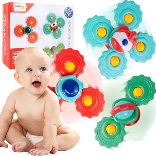 MalPlay Baby Fidget Spinner mit Saugnapf für Glas 3 Stück Babyrassel Wasserspielzeug Badereise Geschenk von MalPlay