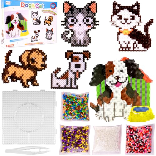 MalPlay Bügelperlen 6000 pcs Tiere Hund & Katze Bügelschablonen Bügelperlens mit Muster DIY 3D Figur Geschenk von MalPlay