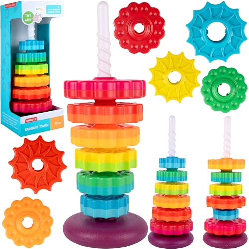 MalPlay Bunte Stapelturm Motorik kreative Pyramide Turm 6 Scheiben Twisted Baby Steckspielzeug mit Spiralgewinde Kleinkind Ringstapelturm von MalPlay