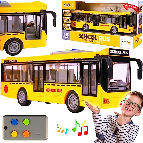 MalPlay Bus mit Fahrgeräuschen, Lichter und öffnen Türen | elektrischer Spielzeugbus 1:16 | Spielzeugauto | Kinder ab 3 Jahren von MalPlay