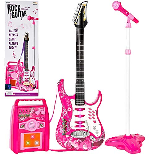 MalPlay Gitarre , Verstärker, verstellbare Stativ und Mikrofon | Elektronische Rock Musikinstrument für Mädchen | Geschenk für Kleinkind , Kinder ab 3 Jahren von MalPlay