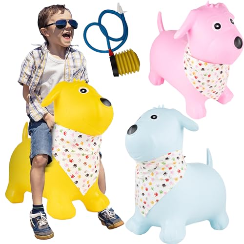 MalPlay Hüpftier Hund für Kinder mit Pumpe und Buntem Halstuch, Hüpfspielzeug bis 50 kg, Hüpf-Tier,46 x 24 x 52 cm von MalPlay