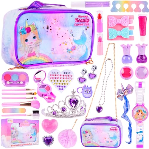 MalPlay Kinderschminke Schminkset Kosmetik Make-up Spielzeug Kosmetiktasche Für Mädchen Lippenstift Lidschatten Rollenspiel Geschenk von MalPlay