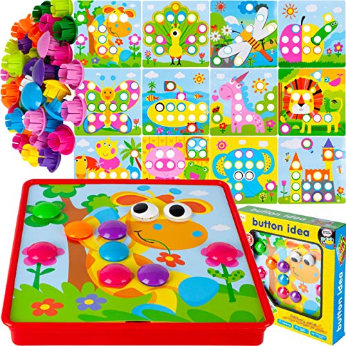 MalPlay Mosaik Steckspiel für Kinder | Steckmosaik mit 46 Steckperlen und 12 bunten Steckplätte | Baustein Set | Geschenk von MalPlay