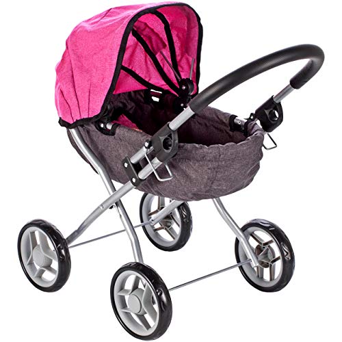 MalPlay Puppenwagen Little Princess | Kinderwagen Puppen zusammenklappbar | Kinderwagen Spielzeug für Puppen bis ca. 40 cm | ab 1 2 3 Jahre | rosa mit Prinzessin - Motiv von MalPlay